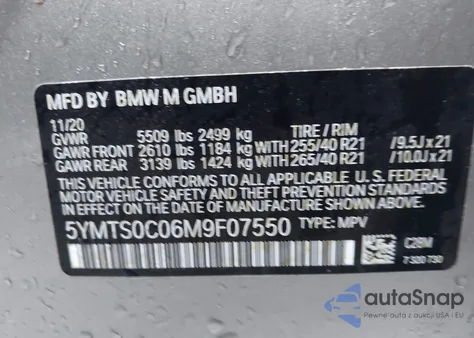 2021 BMW X3 M из США, поврежденный, VIN 5YMTS0C06M9F07550